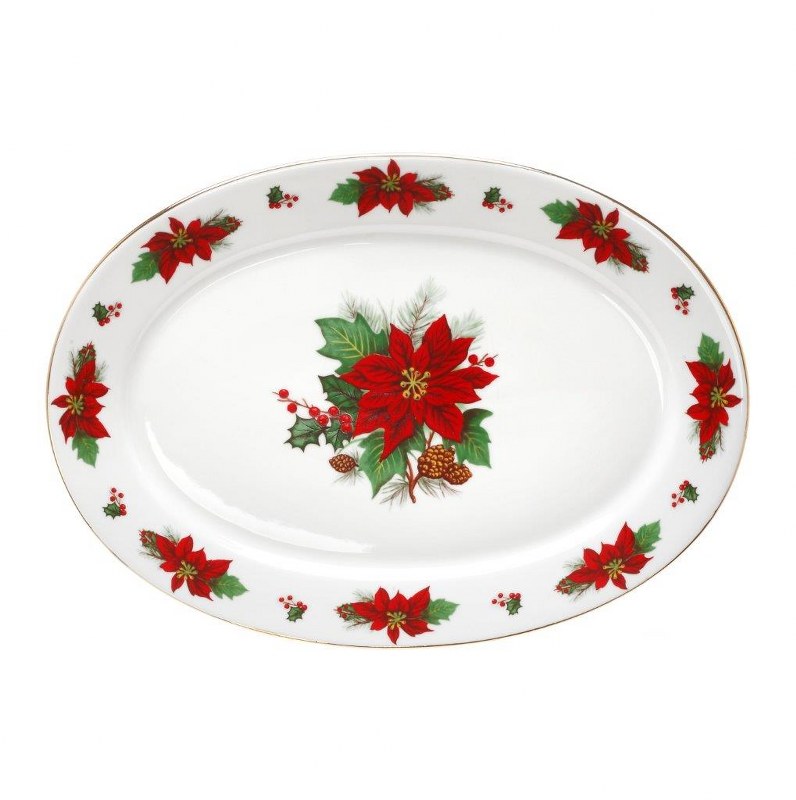 CRYSPO TRIO - ΣΗΜΑΝΤΙΚΟ: Σε περίπτωση διαφοράς τιμής από το κατάστημα ισχύει παντα και μόνο η τιμή του καταστήματος Χριστουγεννιάτικη Πιατέλα Πορσελάνης Οβάλ 38εκ. Poisent